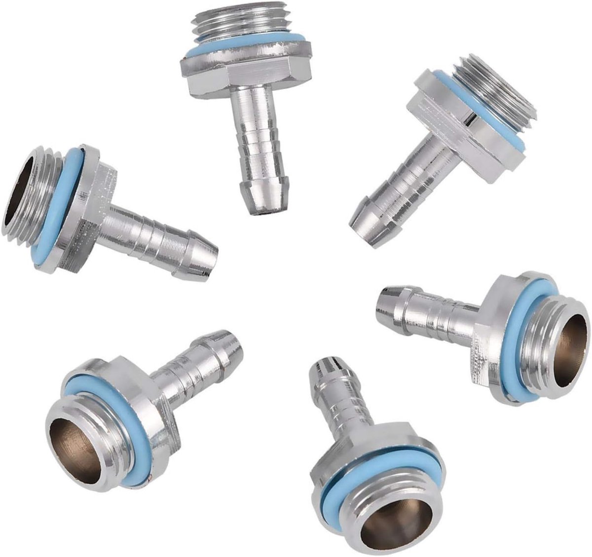 Fitting, 6 stuks per verpakking Koperen Computer Watergekoelde Slang Pagode Connector G1 / 4 Draad Multi-Size PC Waterkoeling Twee-Touch Fitting, voor Waterkoelsysteem(6 mm)