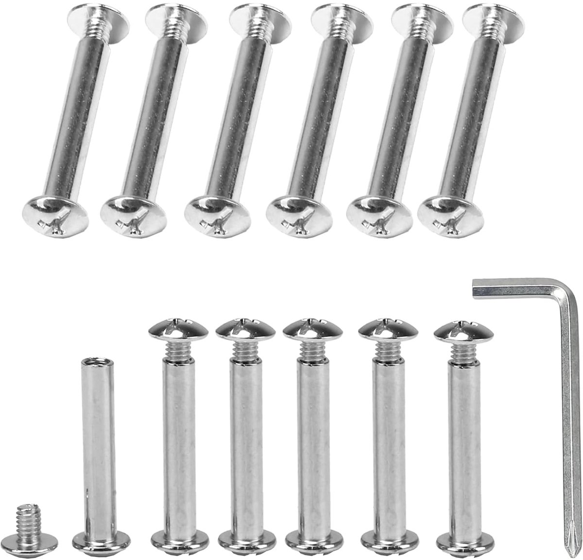 80 sets M4 x 28 mm verbindingsschroeven met huls (schroeven + hulsmoeren), Phillips-schroef voor meubels van roestvrij staal met zeskantsleutel voor kasten, houten planken, deurgreep