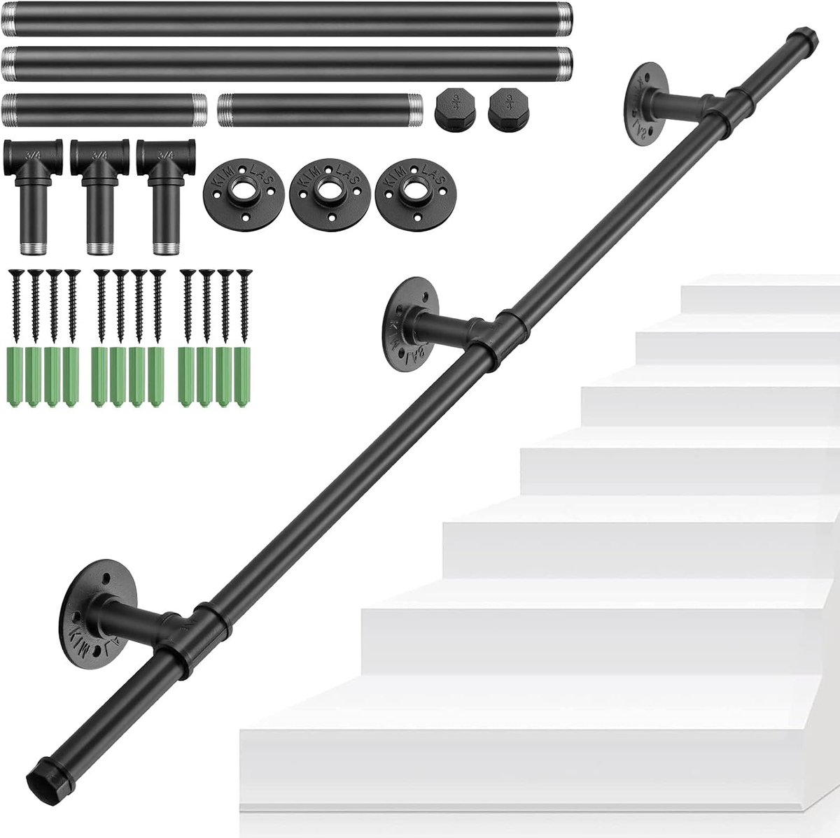 Trapleuning, Handrails trappen, 1,25 m leuningen voor trappen, antislip leuningrails, industriële pijpenkledingrails, industriële pijpkledingstang, industriële pijptrapleuning voor ouderen en