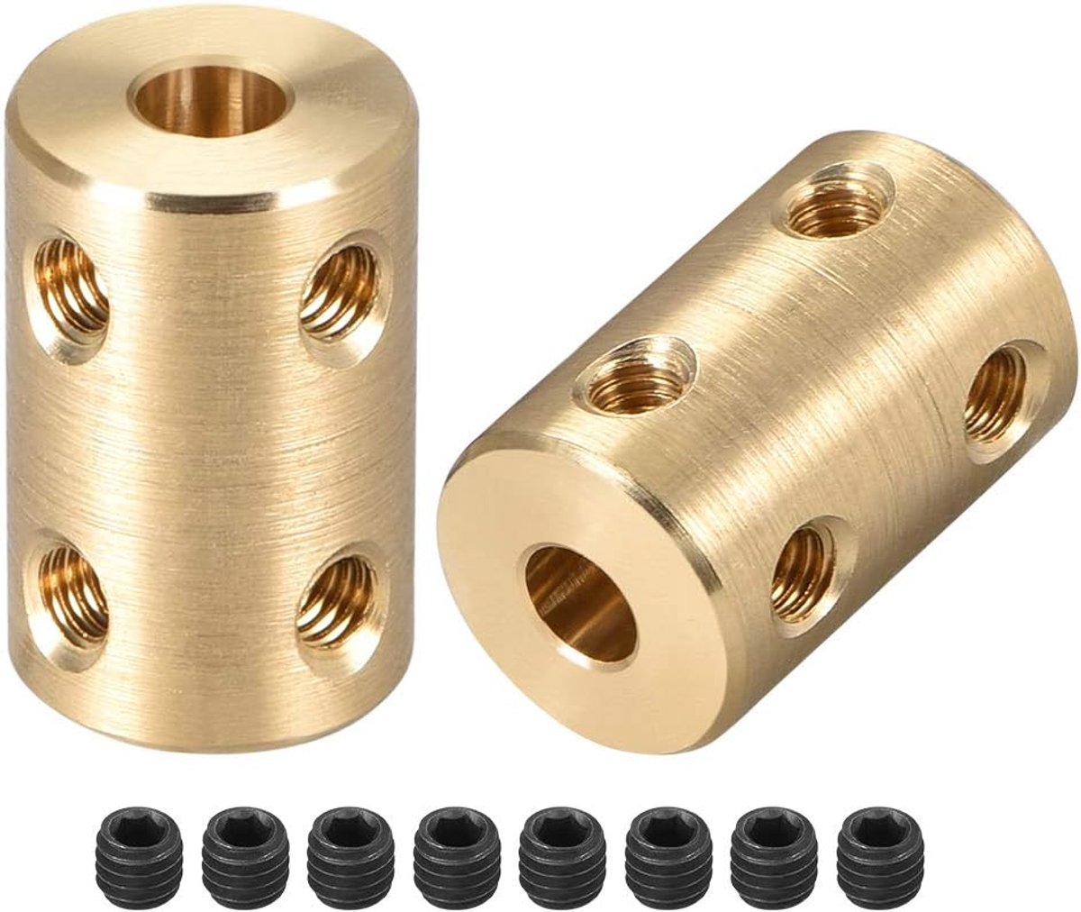 sourcing map schacht koppeling robot motor wiel rigid koppeling 10mm naar 10mm L22xD16 goudkleur 5mm to 5mm Gold Tone 2pcs
