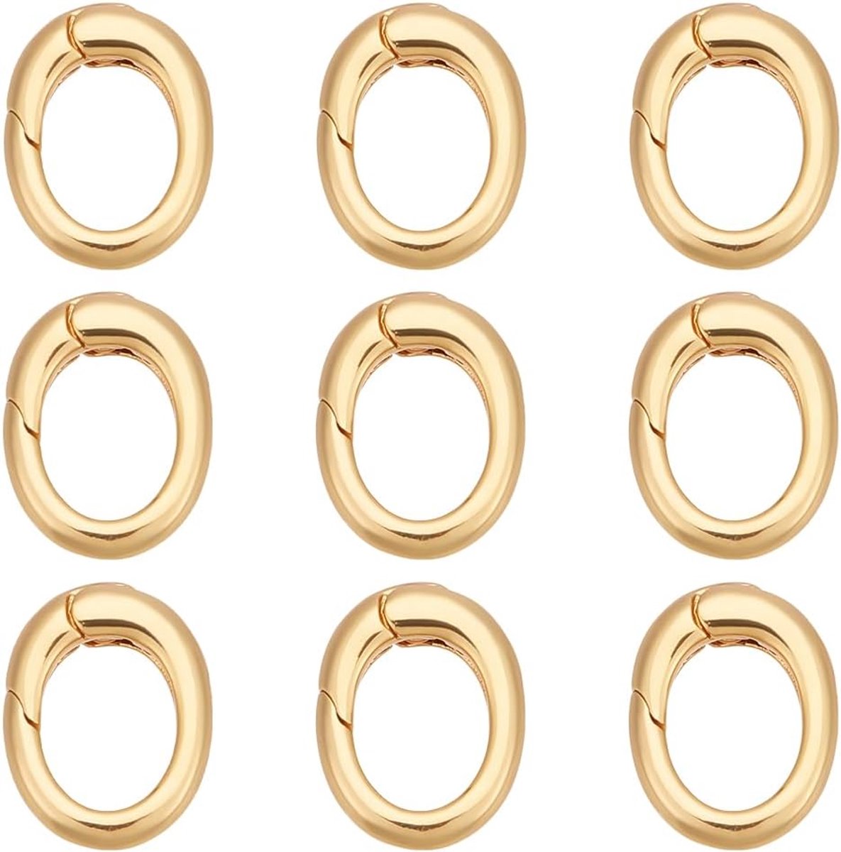 9 x 18K Vergulde Messing Spring Ring Ovale Sluiting O-ring Karabijnhaak Sleutelhanger Gesp Karabijnhaak 12x9x3mm voor Sieraden Maken