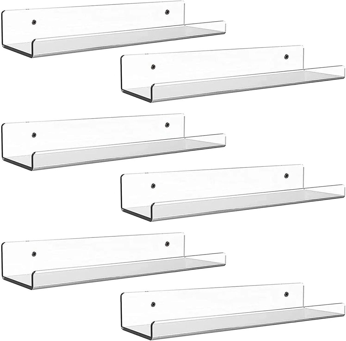 Drijvende Planken 17" - Duidelijk Acryl - 6 Stuks - Makkelijk te Bevestigen zonder Boren - ShopVlot