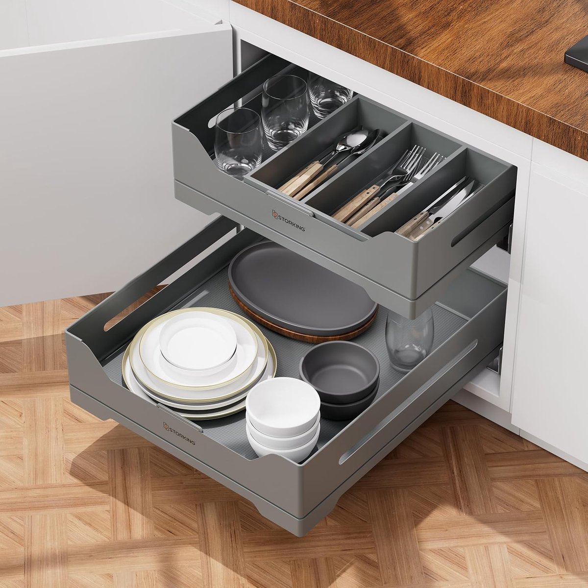 Telescopische lade organiser - 50 cm - hoogwaardig staal - optimaal gebruik van kastruimte - ShopVlot