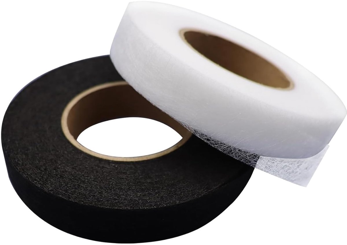 Strijkband 15 mm breed - 2 rollen in zwart en wit - hoogwaardig non-woven - ideaal voor kleding en gordijnen - ShopVlot