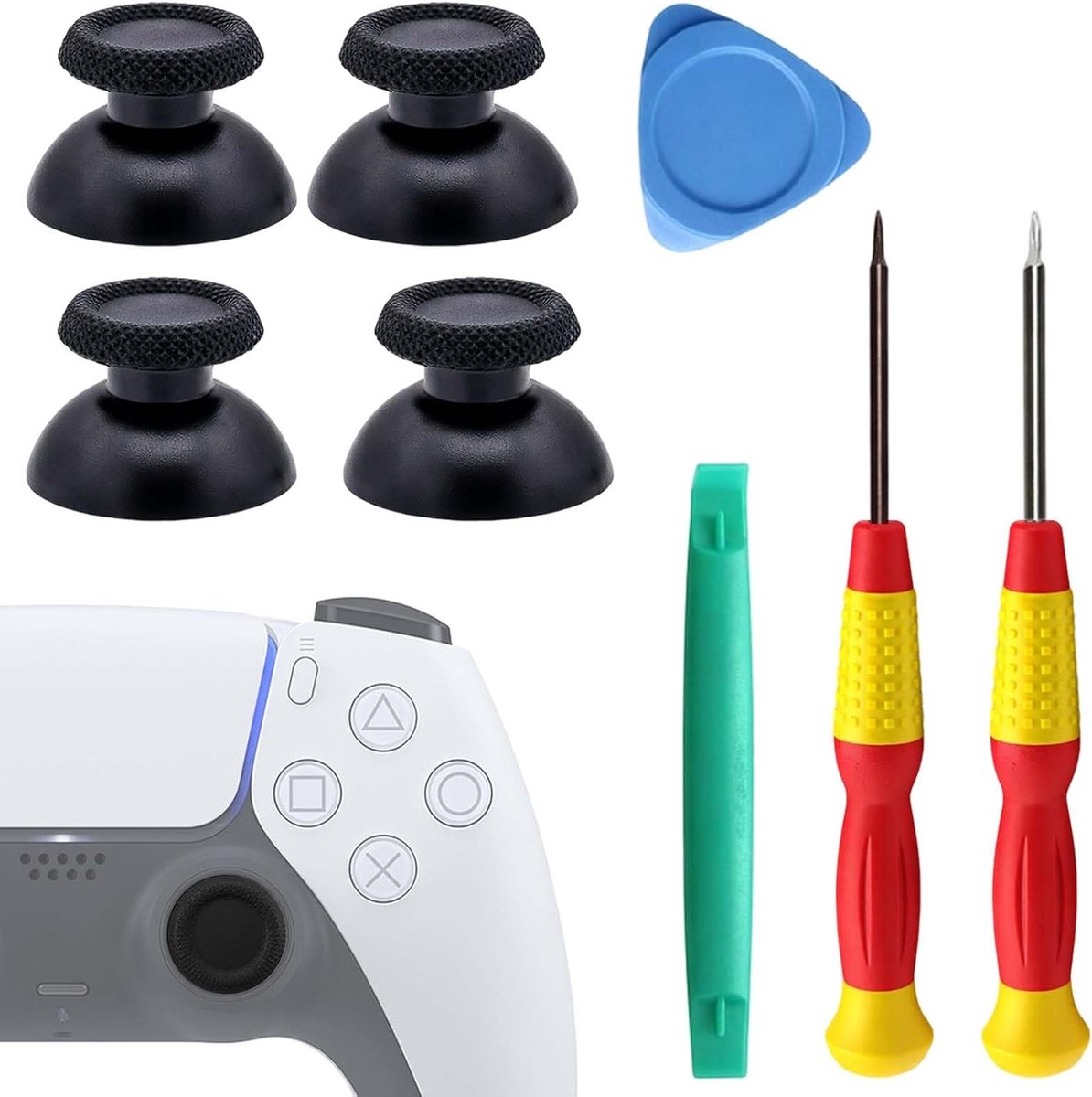 Accessoire Kit voor PS5 Controller - Vervangende Joystick Kappen - Inclusief 4 Knoppen en Gereedschap - ShopVlot