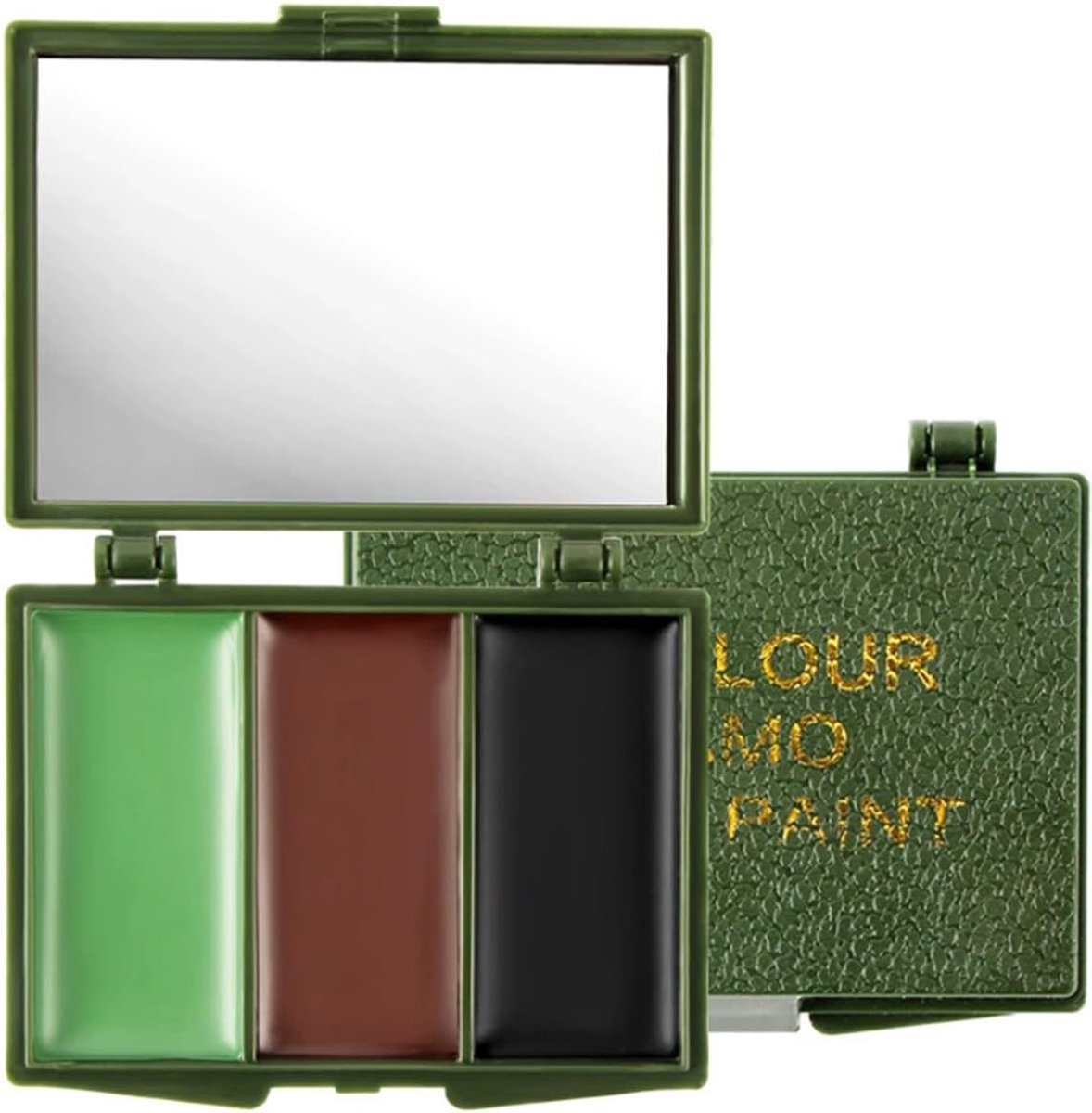 Gezichtsverf Palette Tricolor - Camouflage Kleur - Inclusief Spiegel - Ideaal voor Buitenactiviteiten - ShopVlot