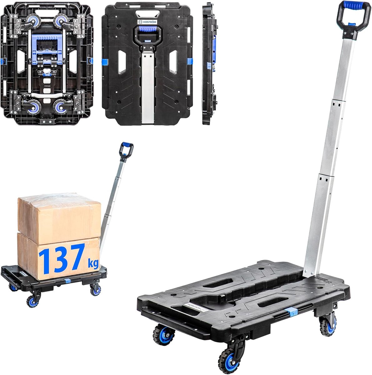 Opvouwbare Trolley met Wielen - Telescopische Handgreep - Maximaal 137 kg Belastbaar - Ideaal voor Verhuizingen - ShopVlot