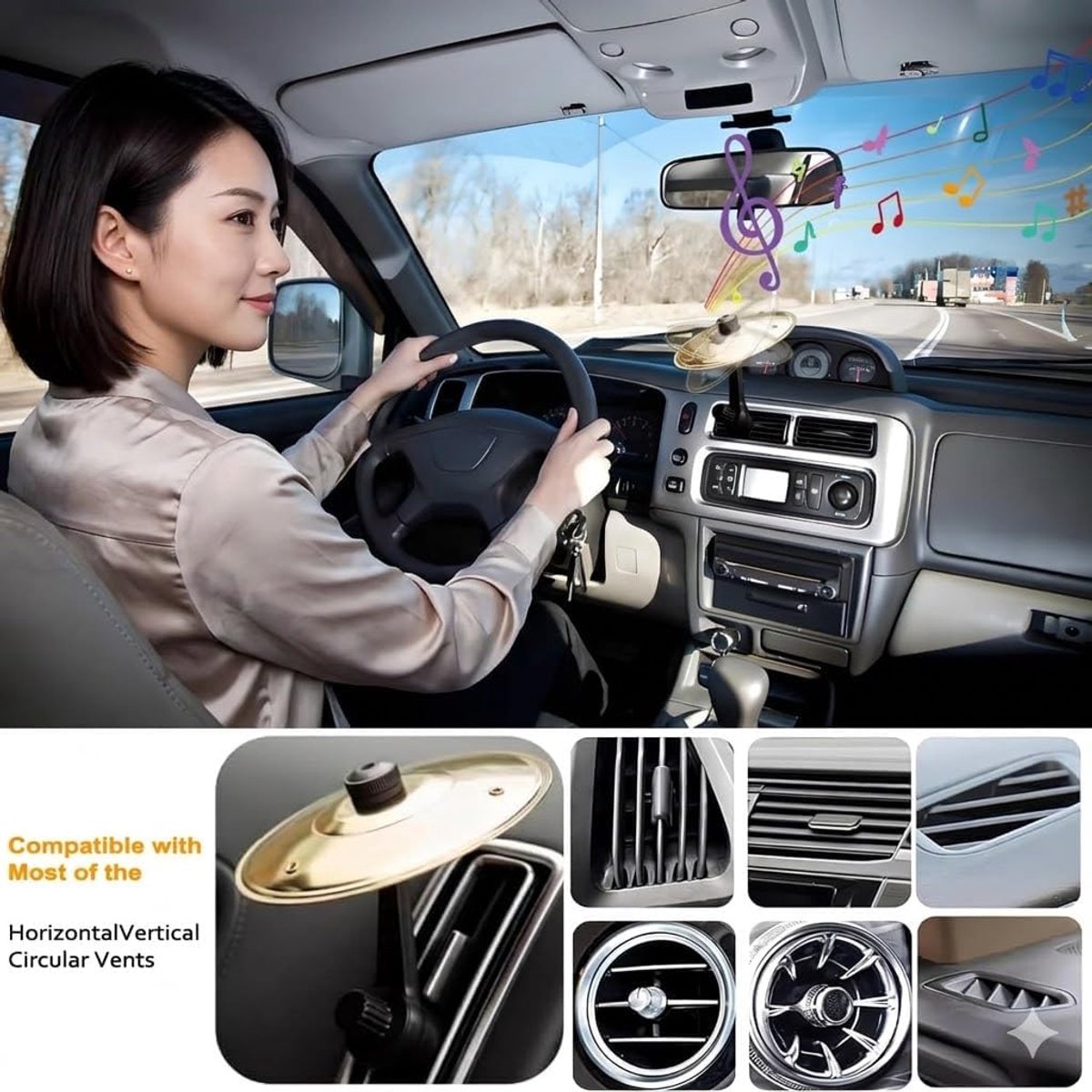 Mini-bord voor de auto met ventilatiegleuf - grappig muziekinstrument - tegen verveling - mobiel ritmisch avontuur - ShopVlot
