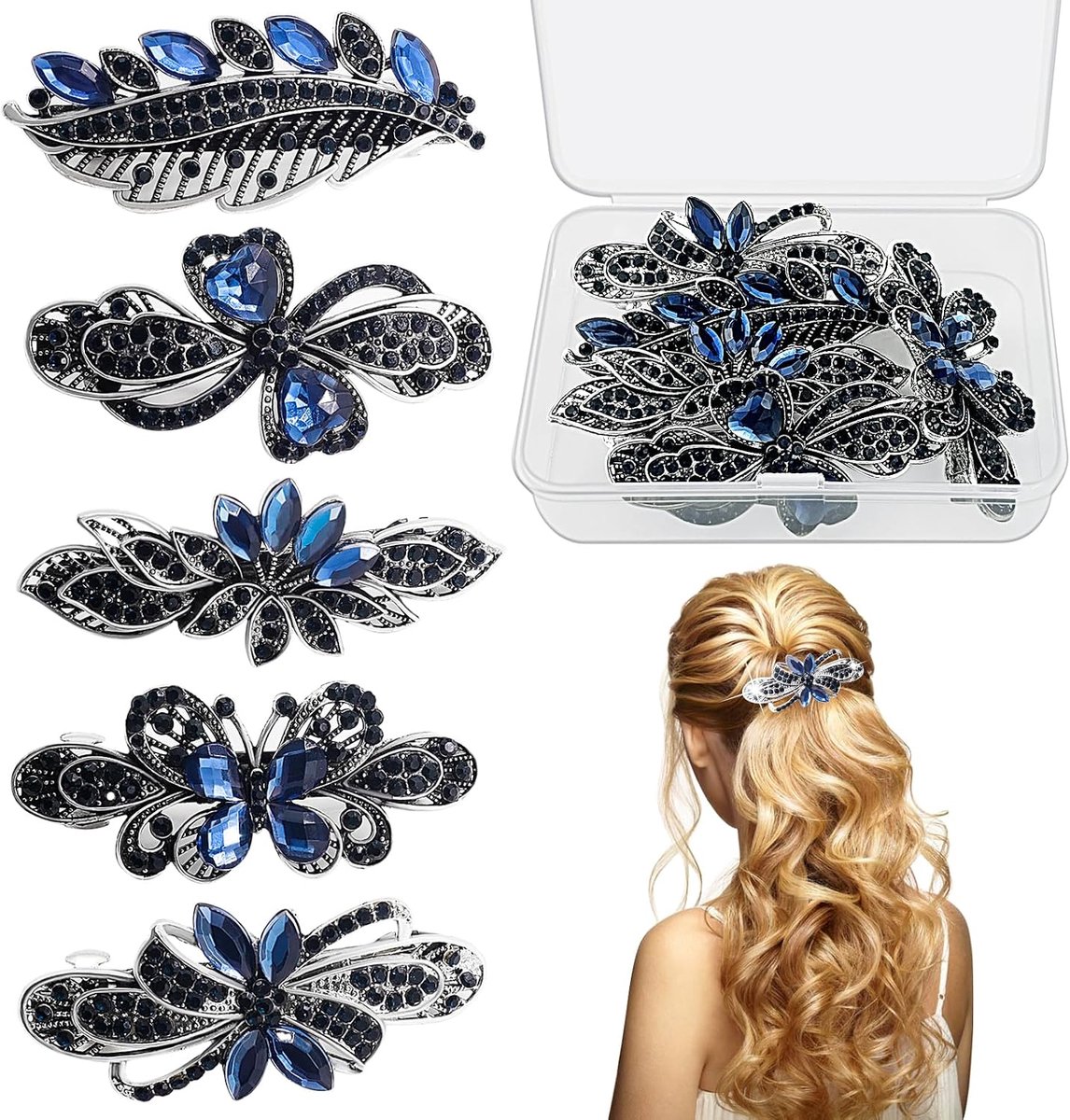 Haarspelden 5 Stuks - Metaal met Rhinestones - Vintage Elegant Ontwerp - Perfect voor Feestjes - ShopVlot