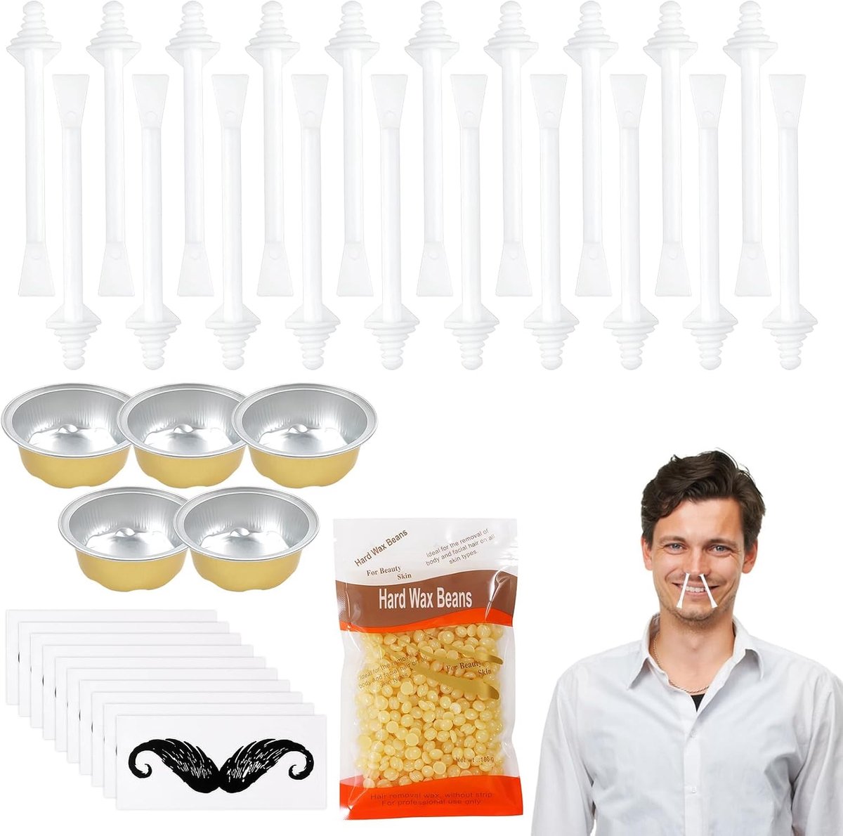 Neushaarwasset 100 g - Neushaarverwijdering met waxballen - Compleet met applicators en maatbekers - ShopVlot