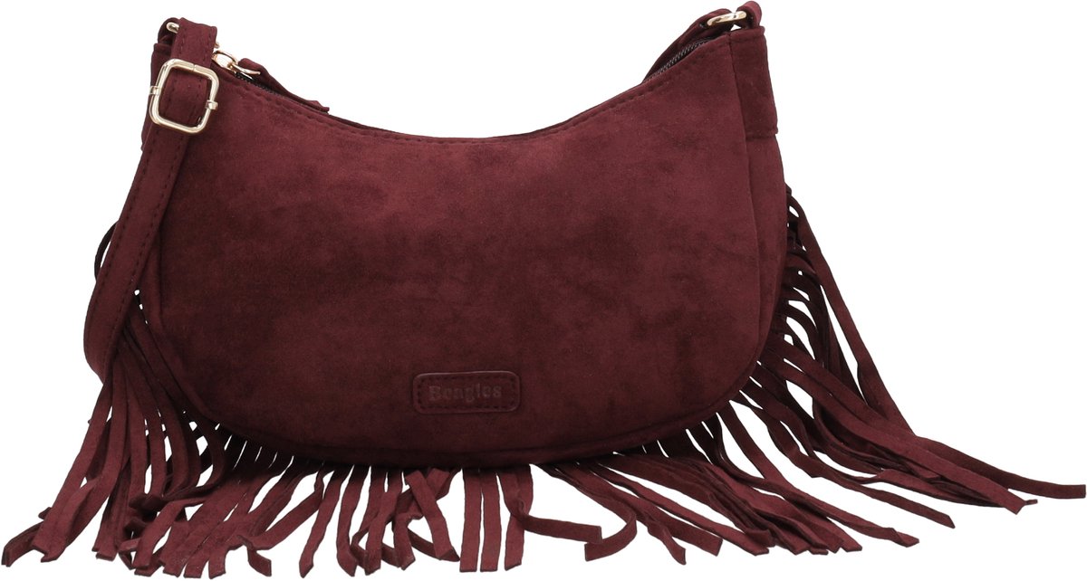 Beagles Chino Crossbodytas - Faux Suède - Schoudertas - Damestas - Franjes - Bohemian - Verstelbare Schouderband - Bordeaux rood
