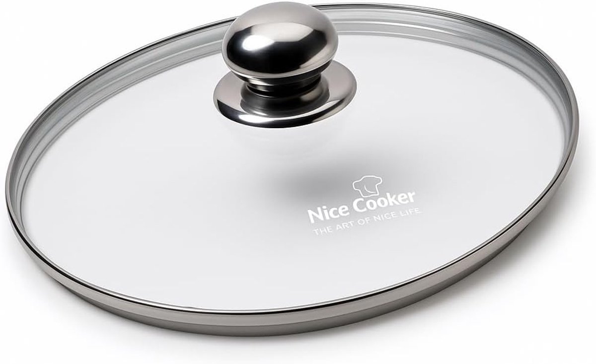 Glazen deksel 28 cm - RVS knop - Vuurvast - Stoomopening voor veilig koken - ShopVlot