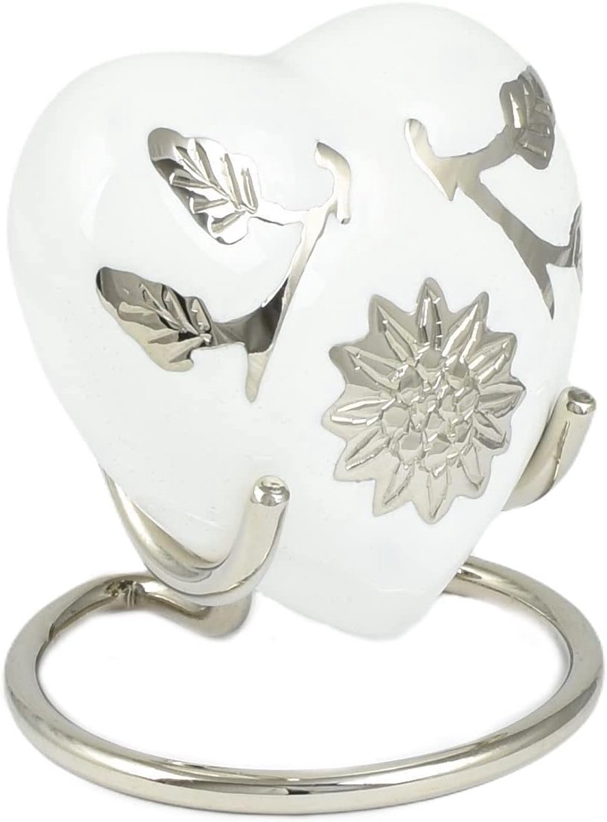 Crematie urn hart mini - witte hartvorm - met standaard en doos - ter nagedachtenis - ShopVlot