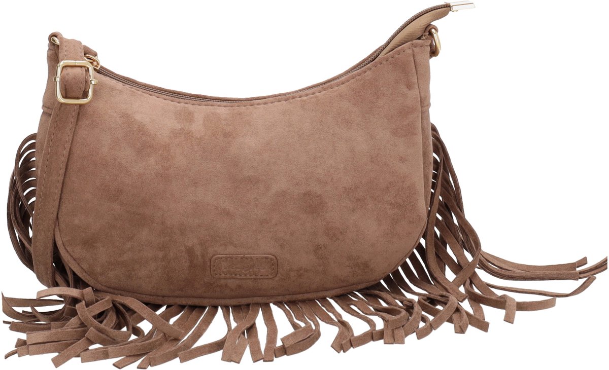 Beagles Chino Crossbodytas - Faux Suède - Schoudertas - Damestas - Franjes - Bohemian - Verstelbare Schouderband - Taupe