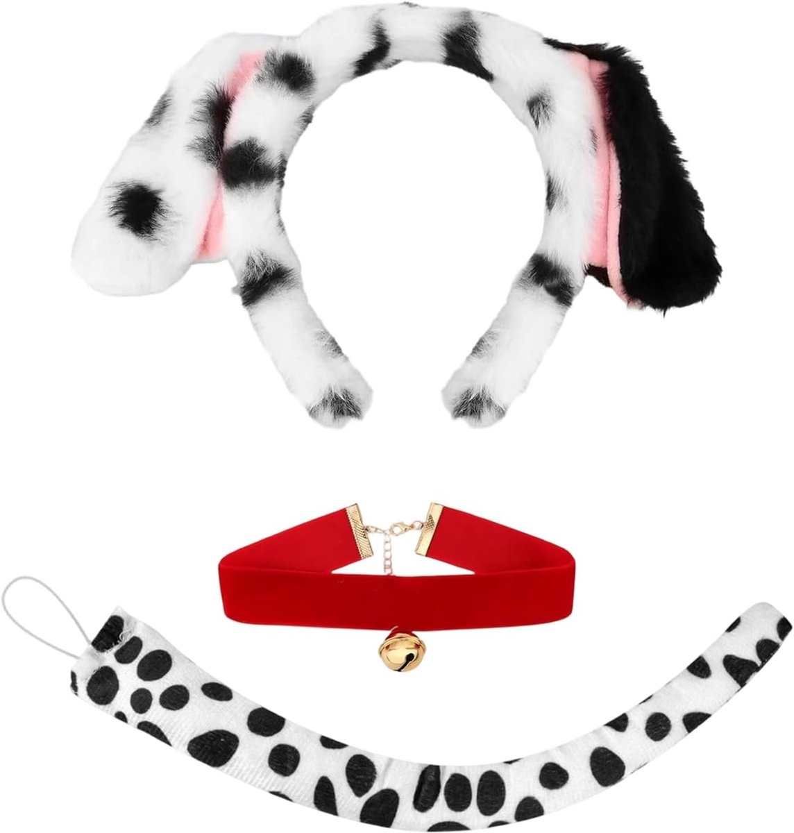 Dalmatiër kostuum set - 3-delig - hondenoren, halsband en staart - ideaal voor Halloween - ShopVlot