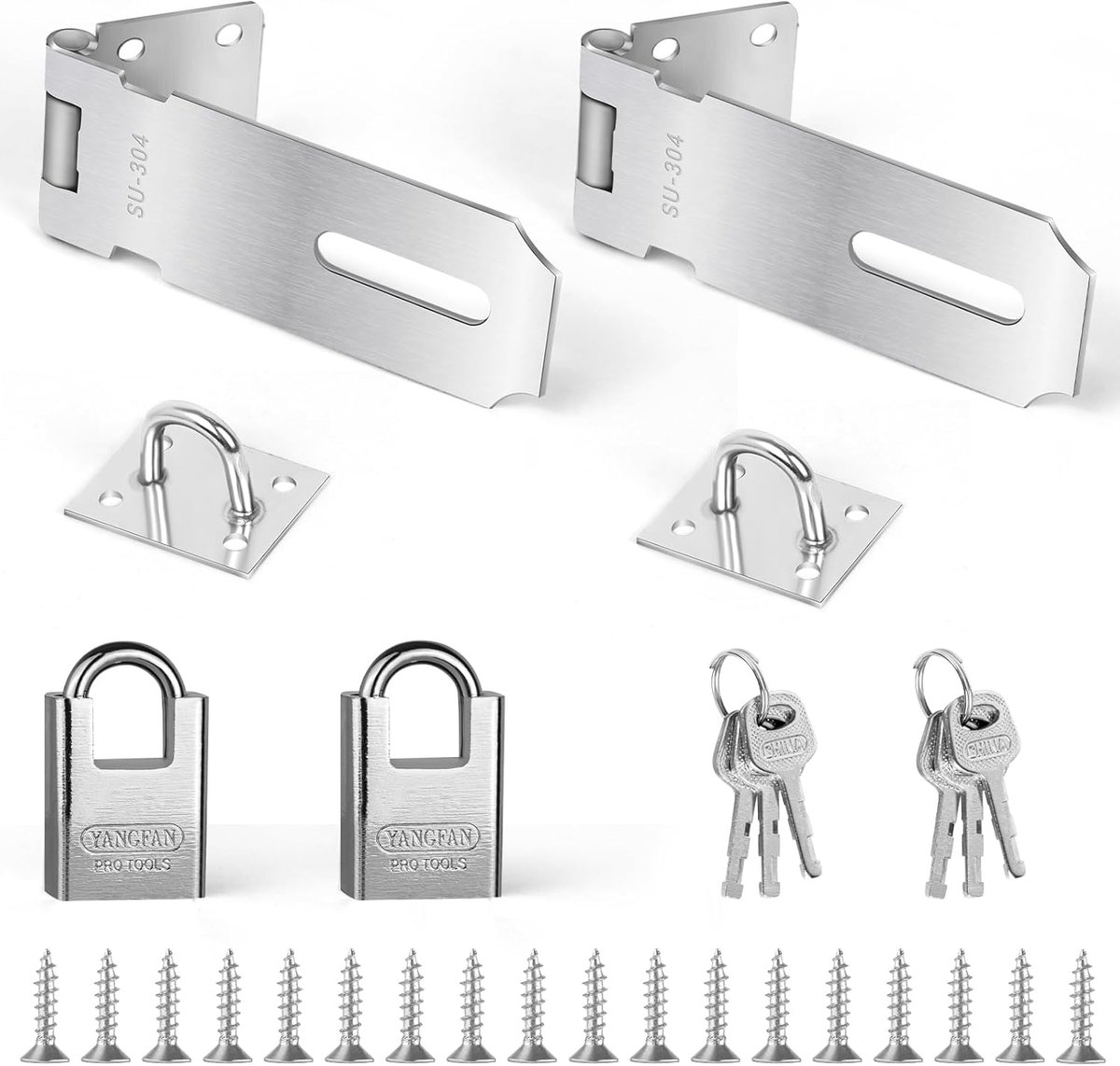 Slot hasp met hangslot set van 2 - zilver - veiligheidssysteem voor tuinpoort - eenvoudig te installeren - ShopVlot
