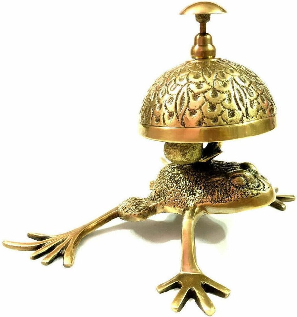 Receptie Bell - Kikker Bell Tafel Bell - Klantenservice Melden - Handgemaakt Messing Ontwerp - 5 inch - Goud
