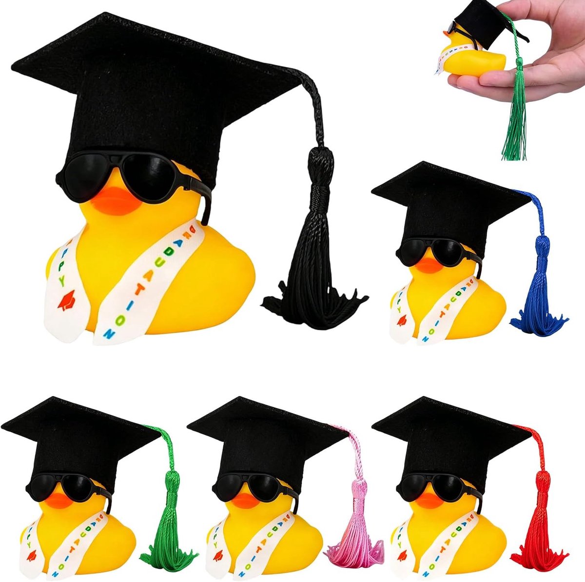 Set van 5 rubberen eenden - 10 x 10 x 7 cm - Grappige afstudeergadget - Originele decoratie voor feesten - ShopVlot