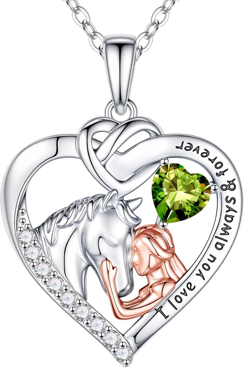 Halsketting met paardenhanger - gepersonaliseerde geboortesteen - cadeau voor paardenliefhebbers - ShopVlot
