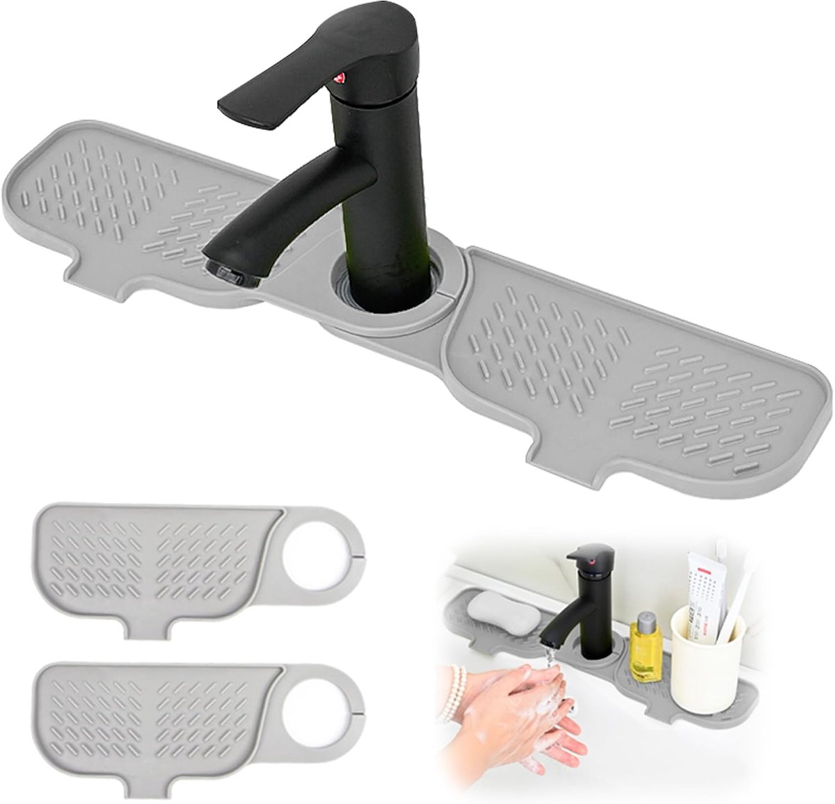 Silicone water faucet mat 42x10cm - grijs - splash guard - houdt werkblad droog - ShopVlot