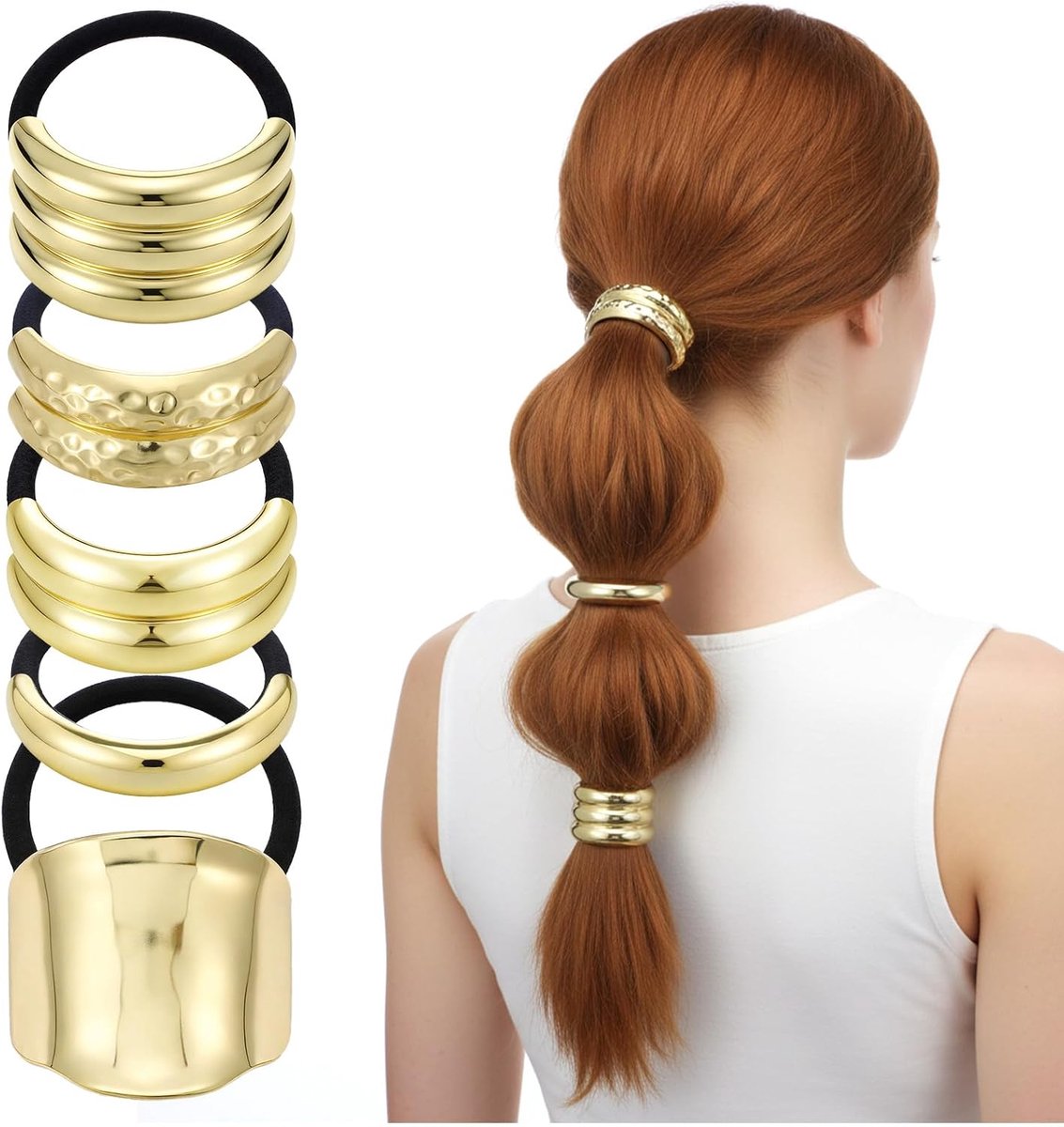 Ponytail cuffs goud 5 stuks - Metalen haarkralen - Geometrisch patroon - Perfect voor diverse kapsels - ShopVlot