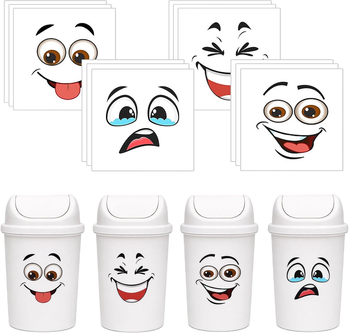 Vuilniscontainerstickers 12 vellen - 20 cm - cartoonuitdrukkingen - speelse humor voor afvalscheiding - ShopVlot