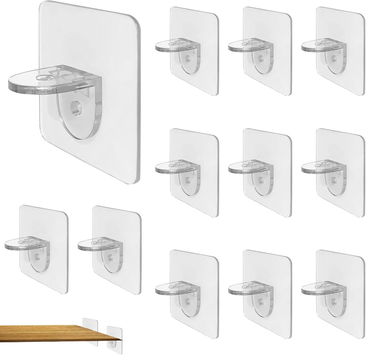 Inlegplankhouders 12 stuks - Transparant - Zelfklevend - Geen boren nodig voor glazen planken - ShopVlot