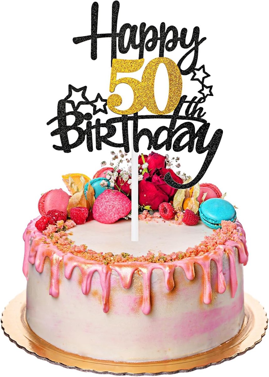 Verjaardagstaart topper - Happy 70th Birthday - zwart goud glitters - voor een feestelijke taart - ShopVlot