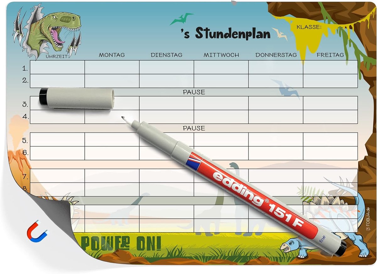 Dino schema wasbare magnetische - Dinosaurusschema A4 - inclusief pen - multifunctionele planner voor lesroosters - ShopVlot