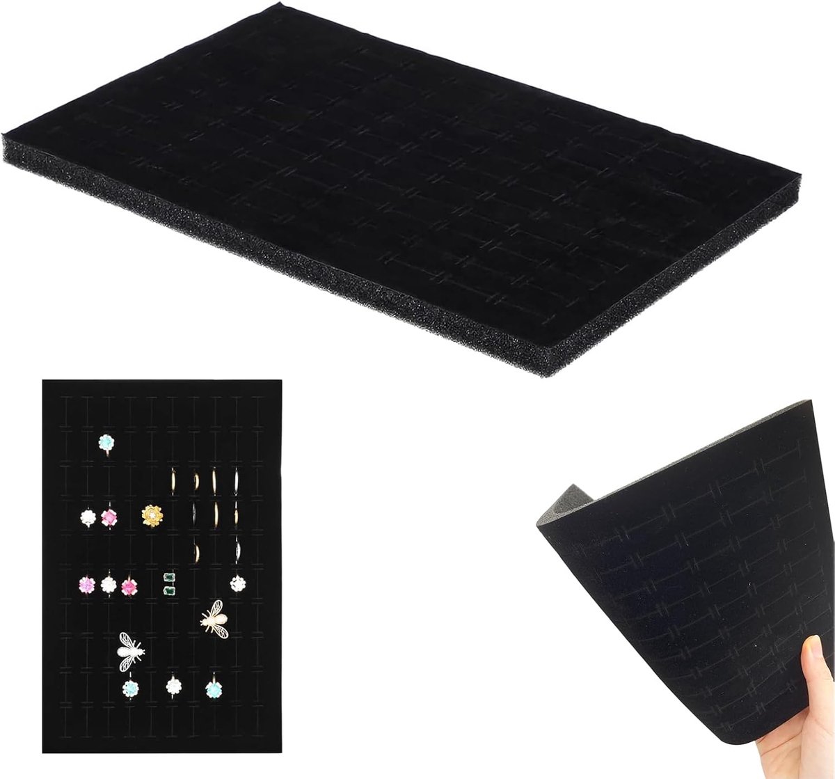 Sieradenopslag lade-inzet - Fluwelen organizer met 100 vakken - Lichtgewicht zwarte sieradenpresentatie - ShopVlot