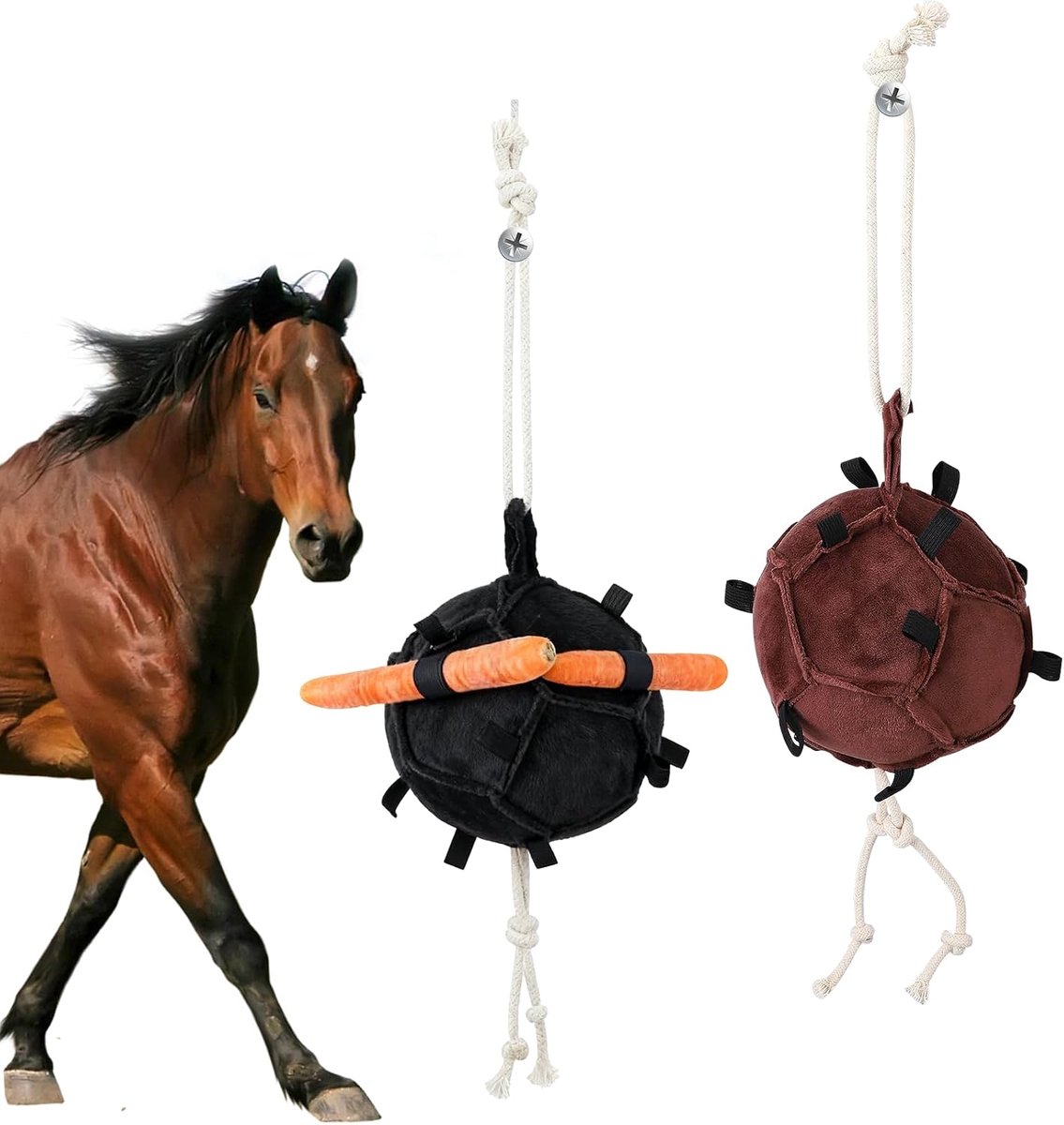 Paardenspeelgoed set - 2 stuks voederballen - zwart en bruin - anti-stress voor paarden en vee - ShopVlot
