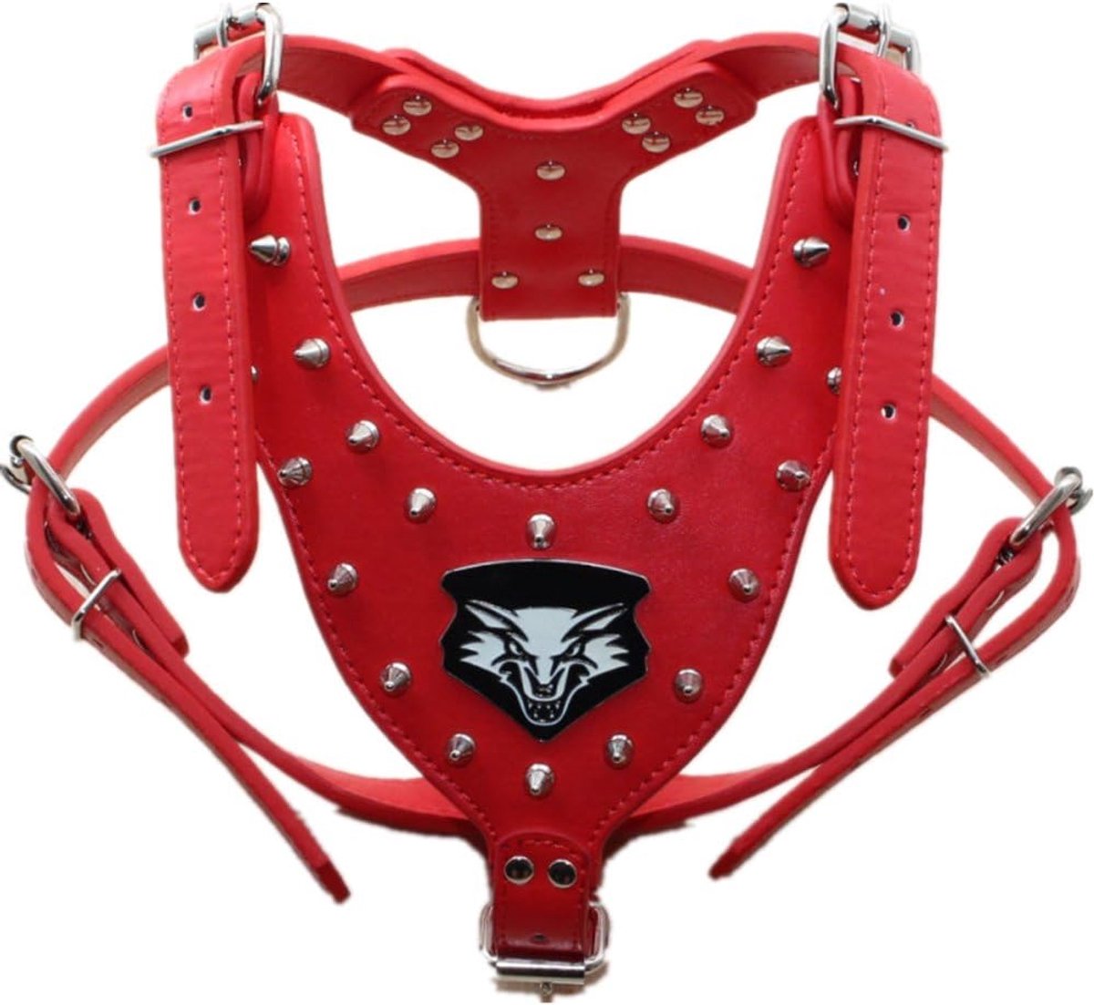 Hondentuig Medium & Groot - Rood PU Leer - Spikes en Nieten - Comfortabele Loopervaring - ShopVlot