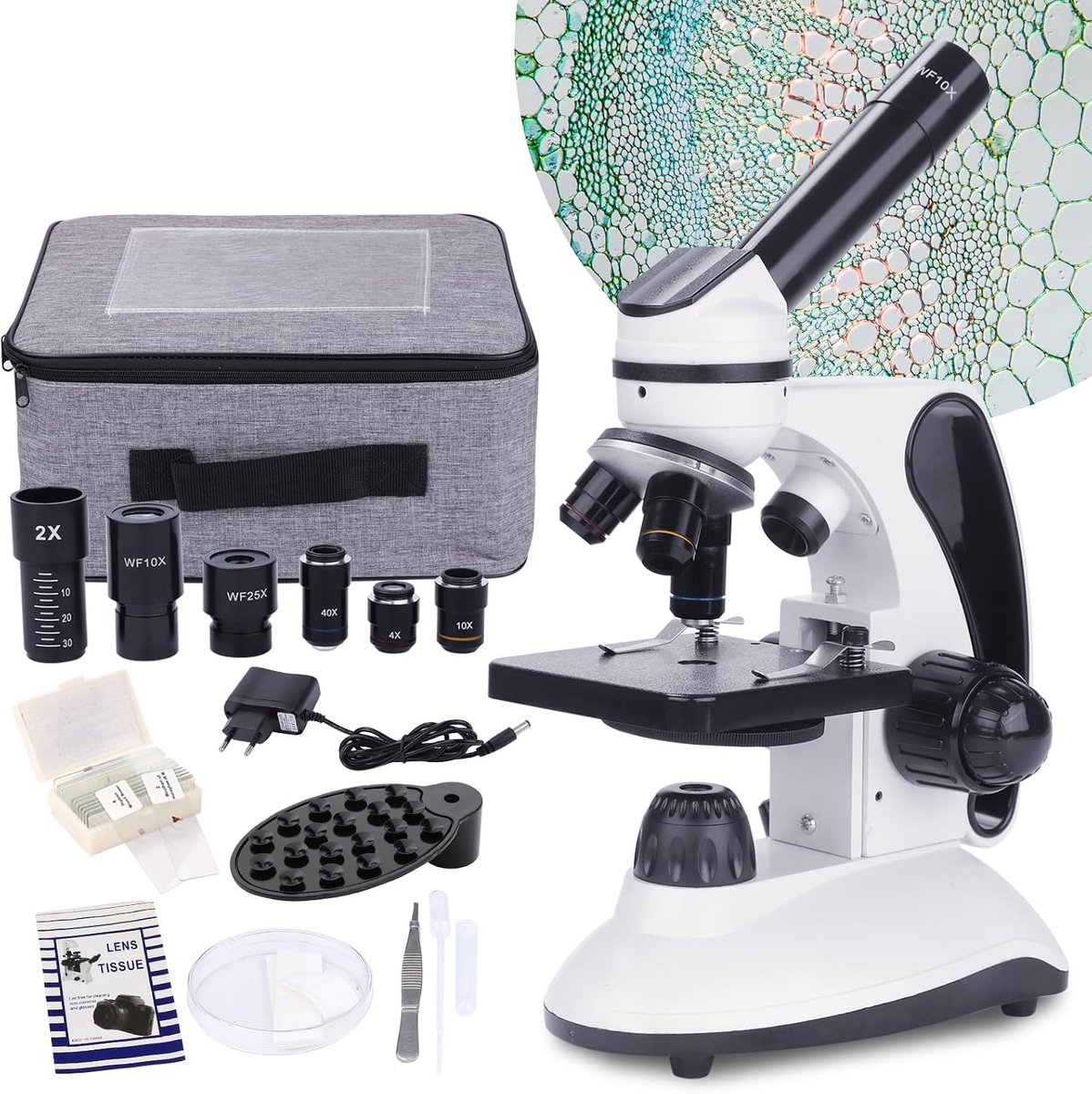 Microscoop 40X-2000X - dubbel LED verlicht - monoculair met kits - ideaal voor schoollab - ShopVlot