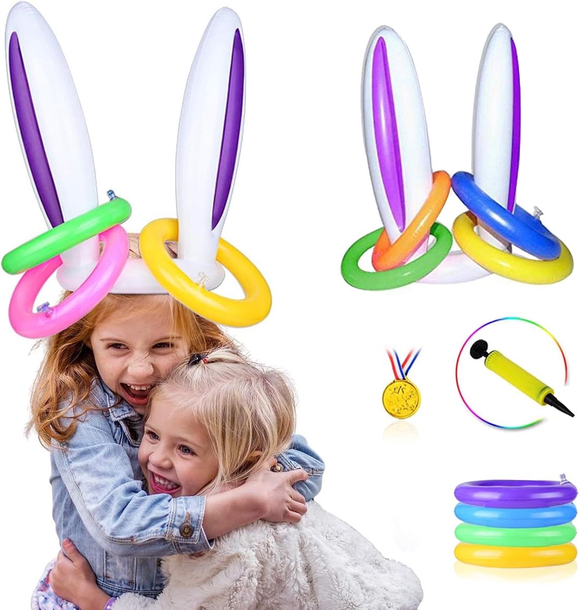 Ringgooi spel voor Pasen - Opblaasbare konijnenoren - Inclusief accessoires - ShopVlot