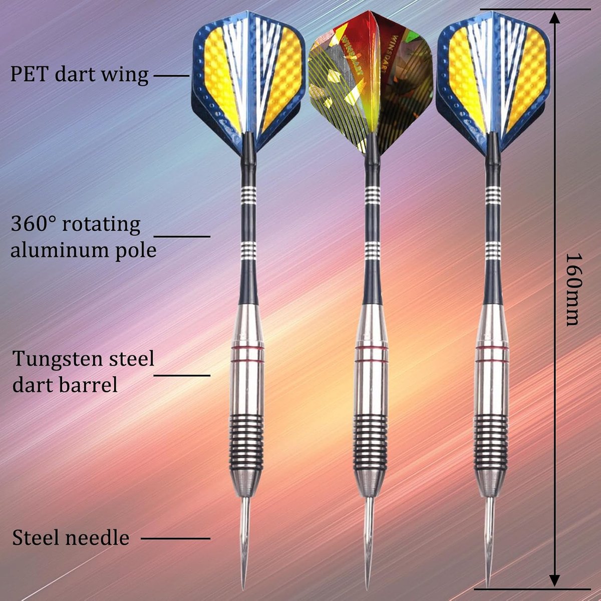 Dartset 22 g - Professionele darts met 9 dart flights - Inclusief reserve assen en rubber O-ringen - SnelShoppen