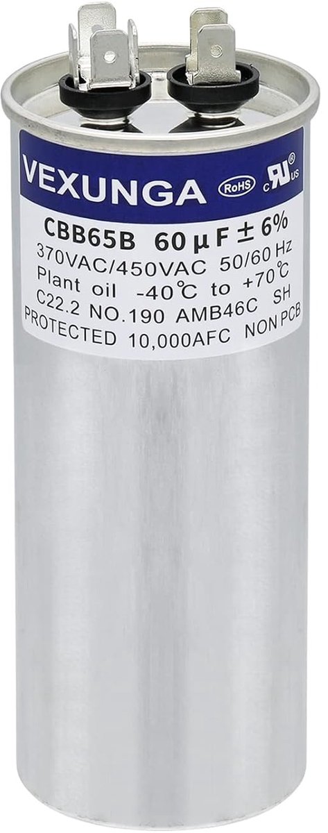 Startcondensator 60uF - CBB65 rond - 370/440/450VAC - voor airconditioning en ventilatoren - SnelShoppen