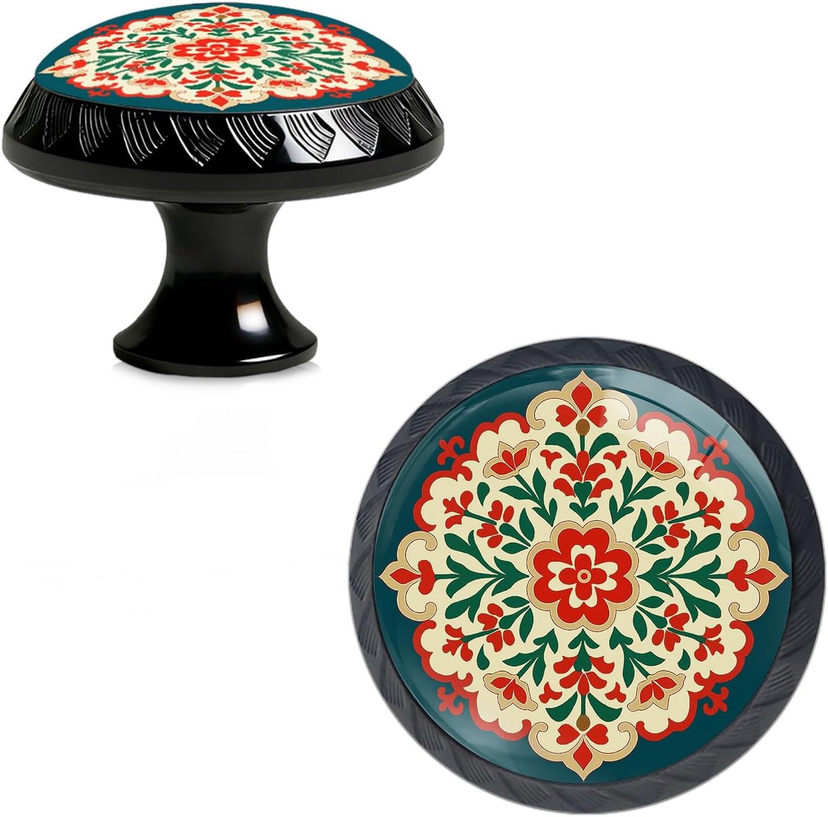 Keukenladenknoppen Dunhuang - 4 stuks - Acrylaat rond - Traditioneel bloemmotief - Verfraai je meubels - SnelShoppen