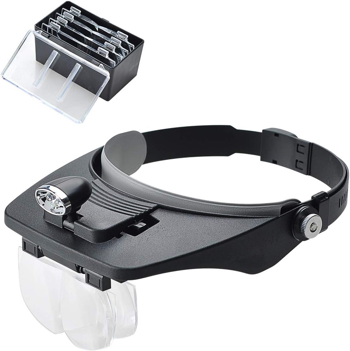 LED hoofdloep met 4 verwisselbare lenzen - handsfree helm - 45 graden draaibaar - ideaal voor precisiewerk - SnelShoppen