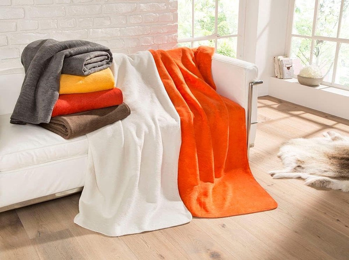 Zachte deken 150 x 200 cm - koper/goudgeel - 100% katoen - ideaal voor gezellige avonden - SnelShoppen