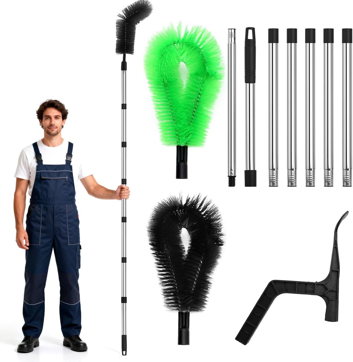 Gootborstel met telescoopsteel 390 cm - nylon en roestvrij staal - 2-in-1 gootreiniger en lepel - efficiënt reinigen - ShopVlot