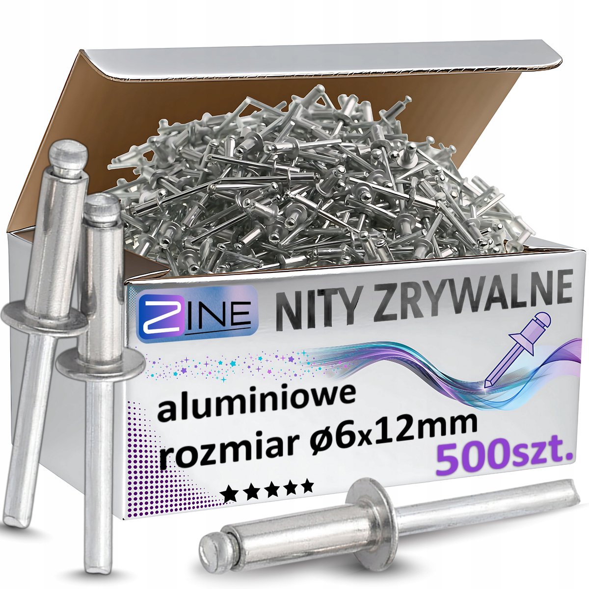 500x Aluminium Blindklinknagels 6x12mm Roestbestendig ZINE