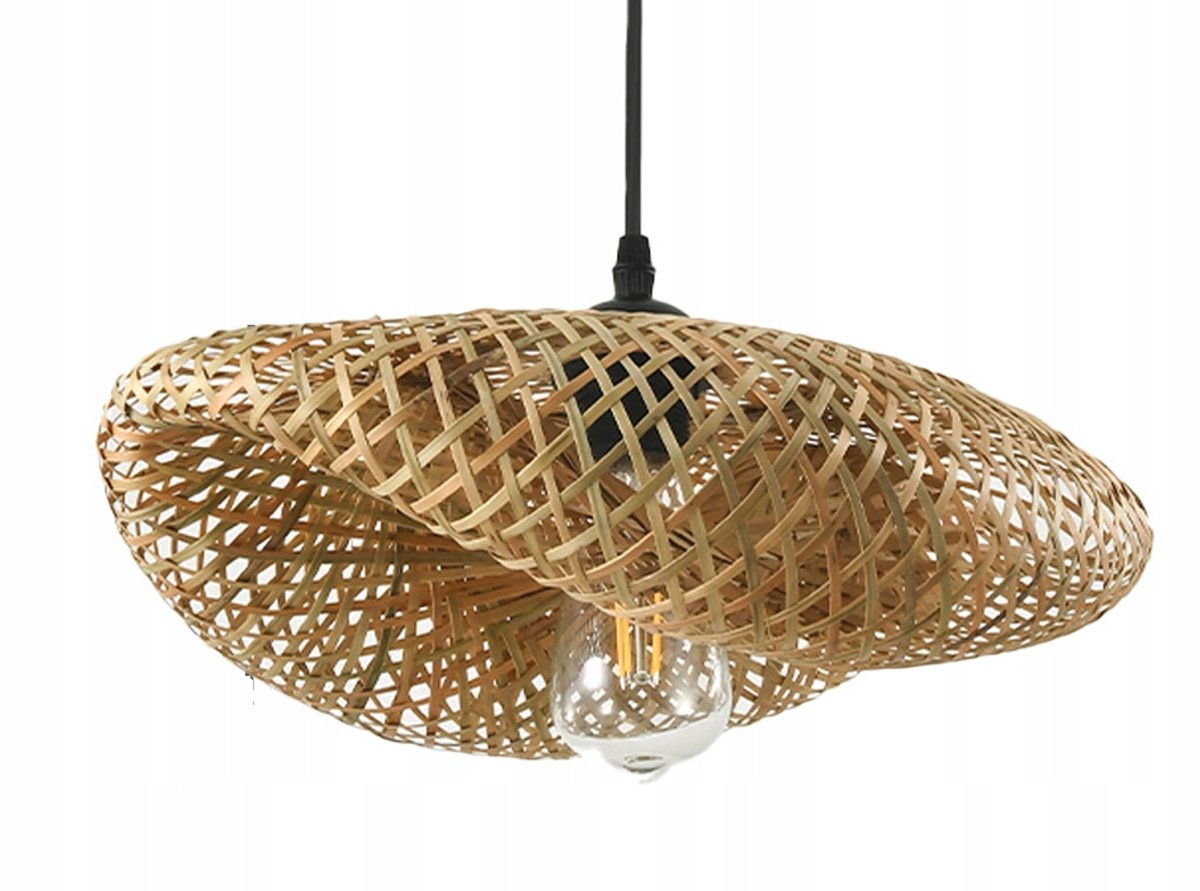 Boho Hanglamp Bamboe 40cm E27 Gevlochten Grote Plafondlamp
