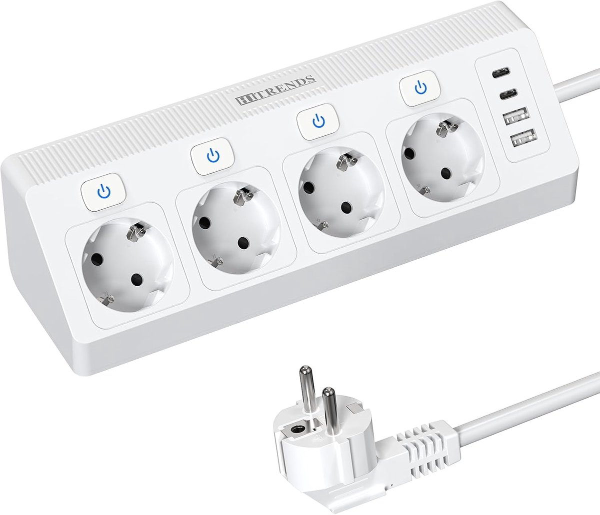 Tafelstopcontact met 2 USB C & 2 USB A - 4-voudig schakelbaar - overspanningsbeveiliging - energiezuinig gebruik - ShopVlot