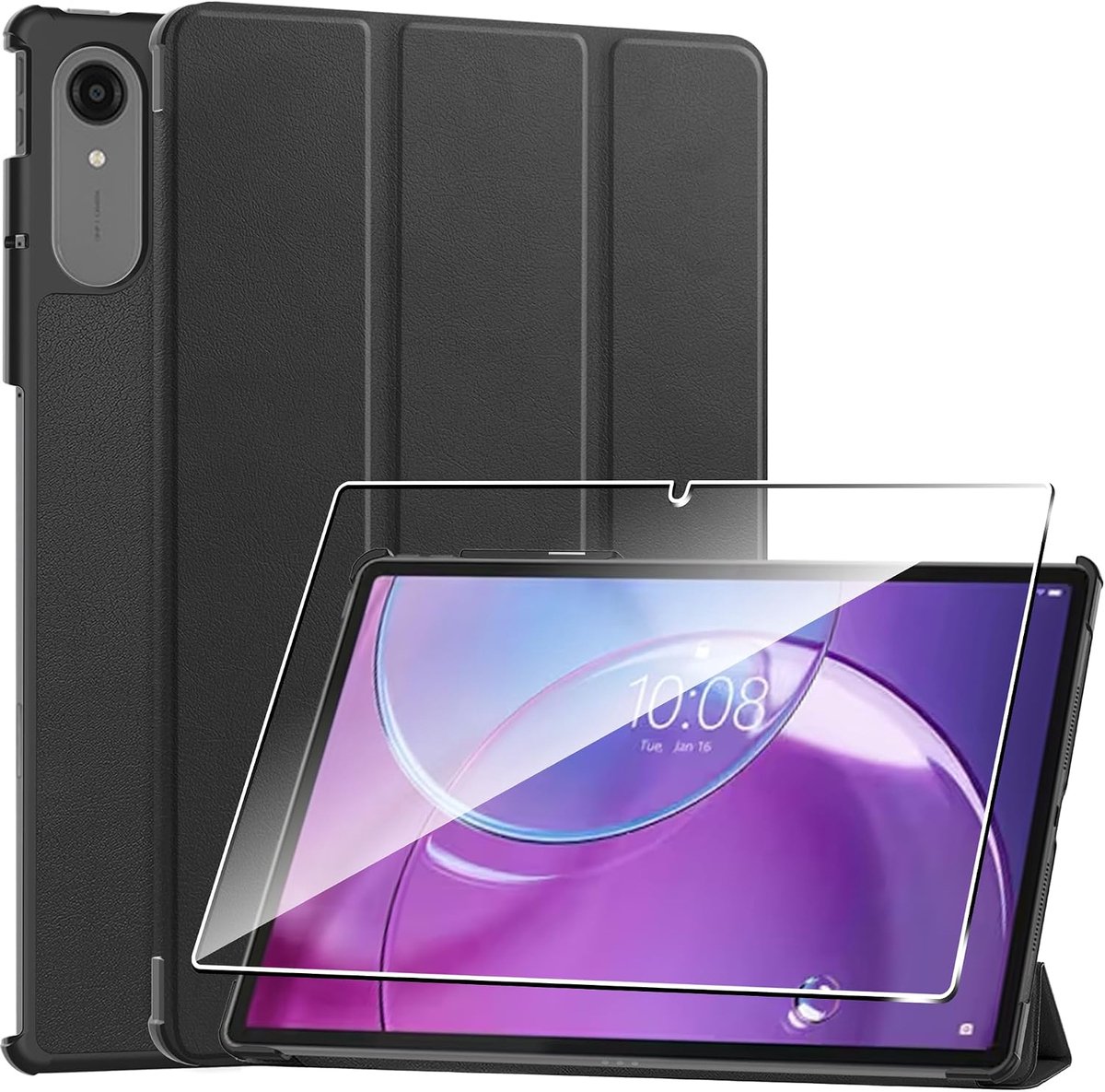 Leren hoes voor Lenovo Idea Tab Pro Gen 2 2025 - gehard glas - auto wach/sleep - anti-kras bescherming - ShopVlot