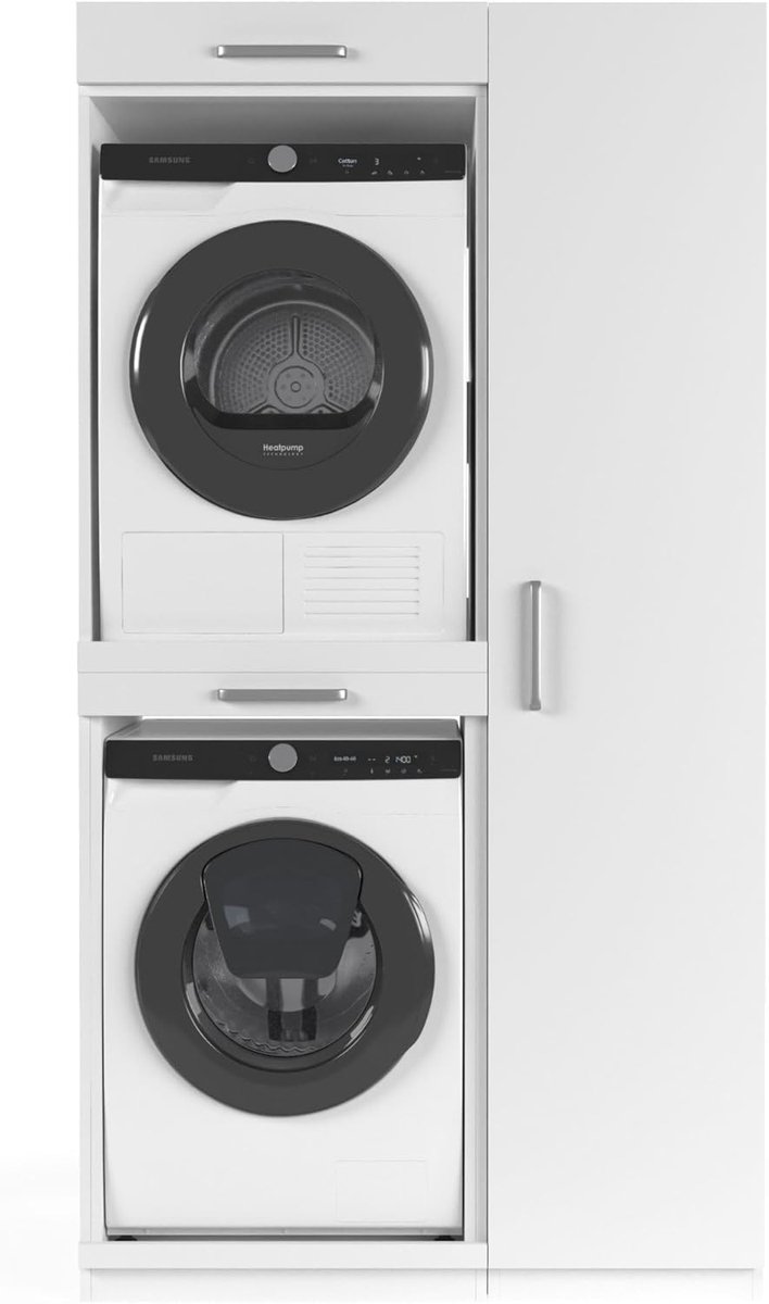 Washer cabinet met wasmachineverhoging - 700(D)*1115(W)*2110(H) mm - Wit - Ergonomisch en ruimtebesparend ontwerp - ShopVlot