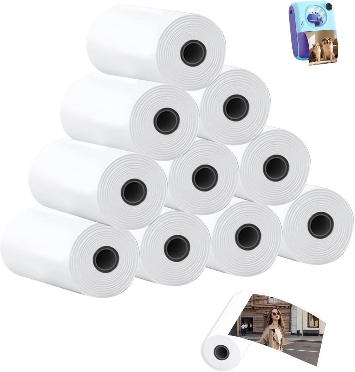 Thermisch papier 10 rollen - navulling wit 57 x 46 mm - hoge resolutie - ideaal voor kindercamera's - ShopVlot