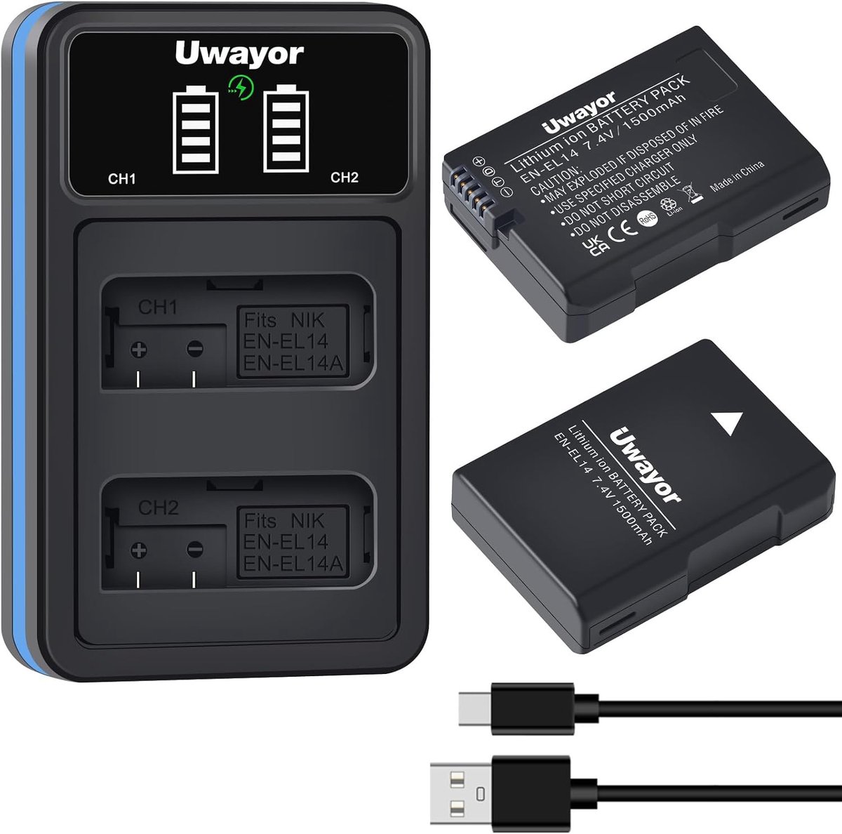 EN-EL14 accu en oplader set - 2 stuks - geschikt voor EN-EL14A - ideaal voor lange fotosessies - ShopVlot