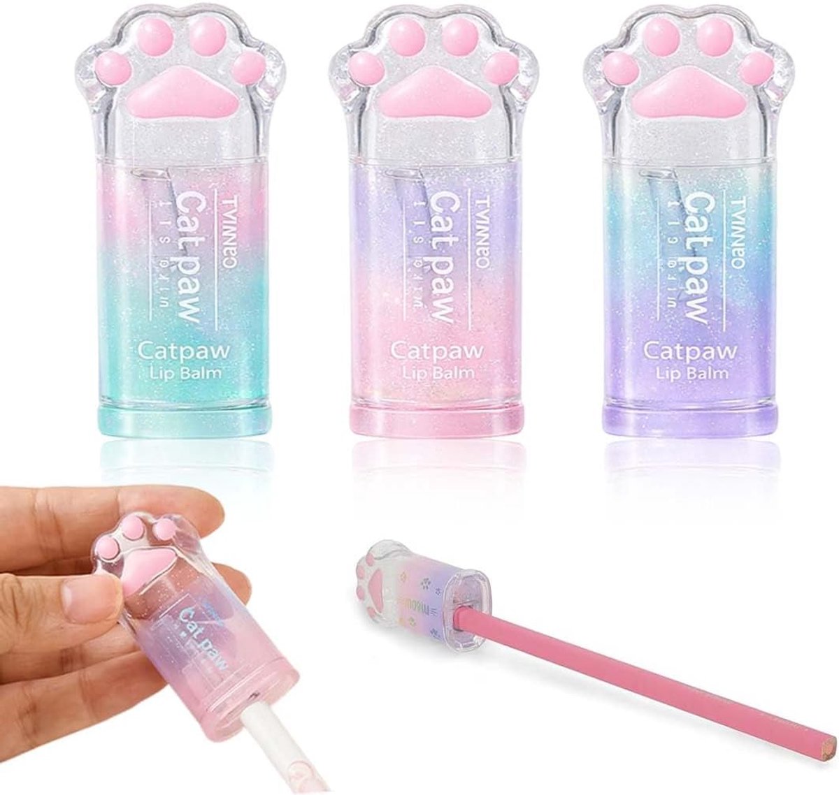 Puntenslijper kattenpootvorm - 3 stuks - transparant met glitters - speels en praktisch - ShopVlot