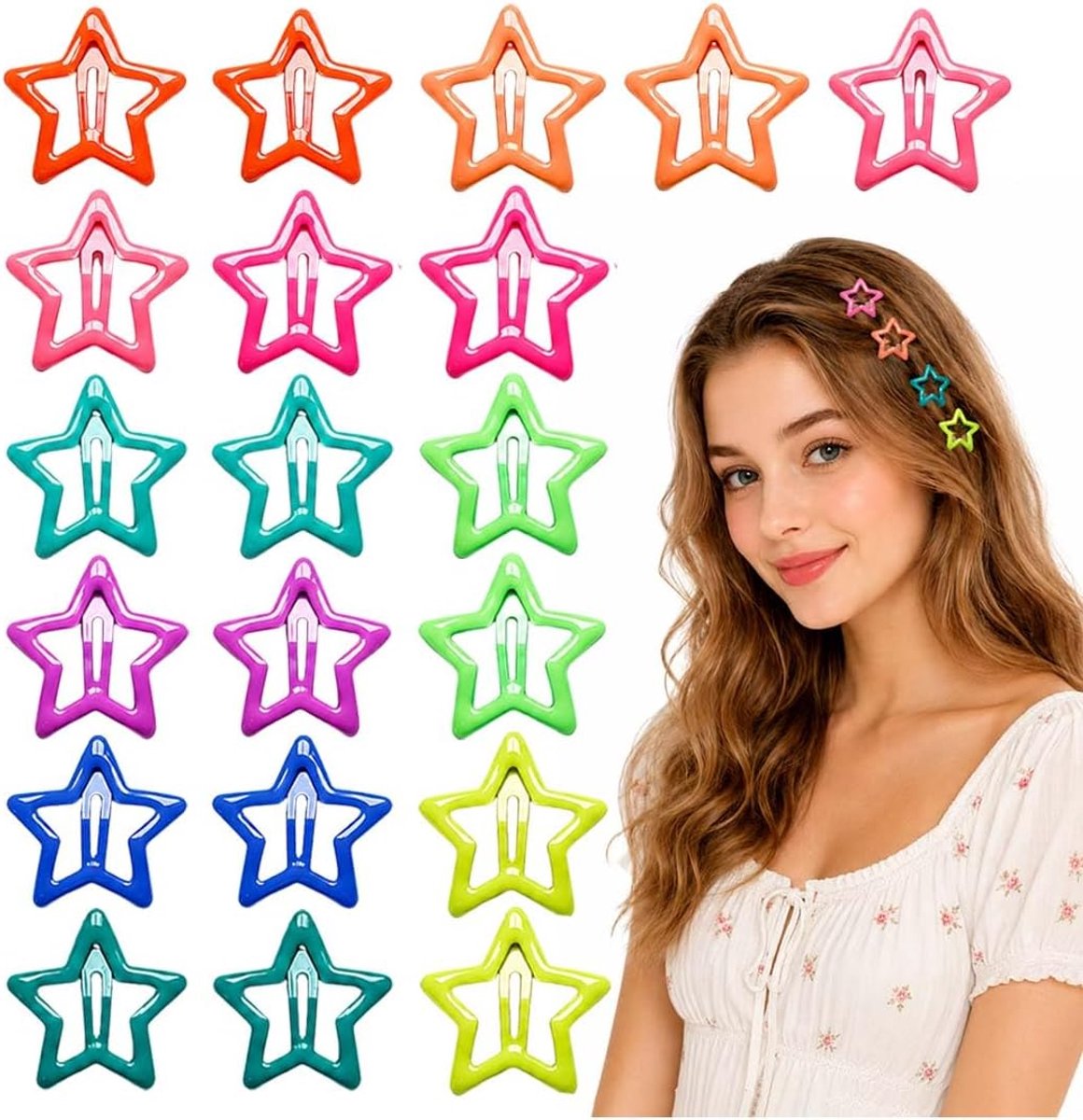 Haarspelden Sterren 20 stuks - Kawaii metalen clips - Glitter en kleuren - Lichtgevend in het donker - ShopVlot