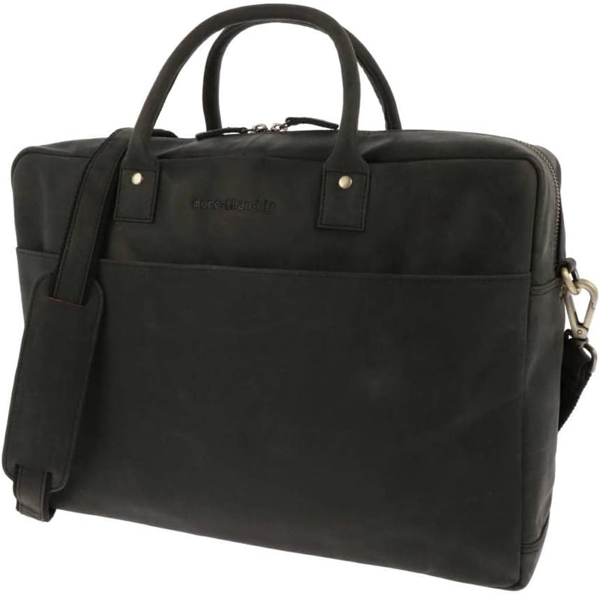 Laptop tas 15,6 inch - matte zwarte werk tas - vintage ecolederen schoudertas - ideaal voor onderweg - ShopVlot